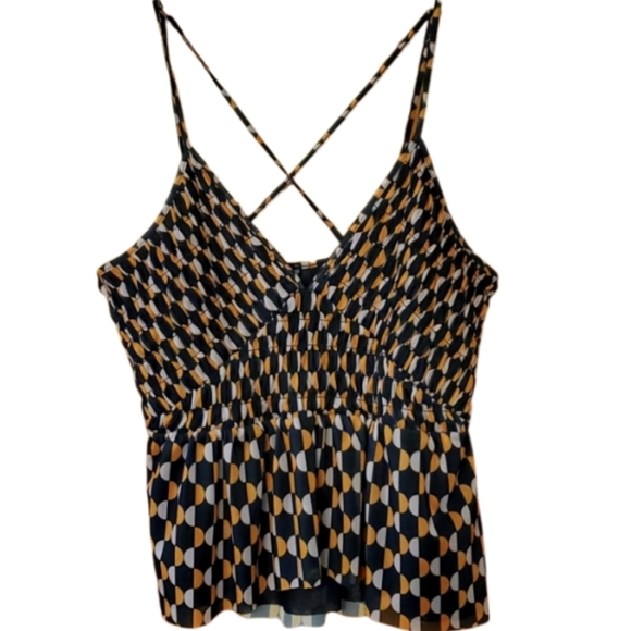 Anthropologie Mesh Blue Motif Polka Dot‎ Smocked Strappy Tank Top Size Medium - Picture 1 of 11
